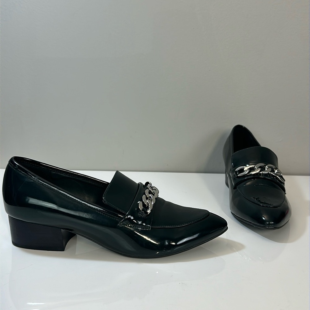 Marc Fisher Leker Hunter Green Patent Leather Chain Loafer Size 7